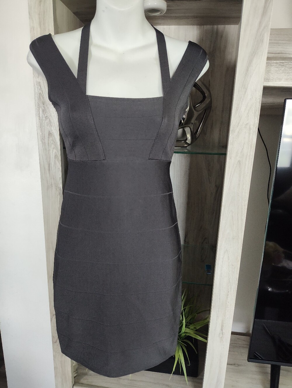 Armani Exchange Charcoal Gray Mini Bodycon Dress SZ XS